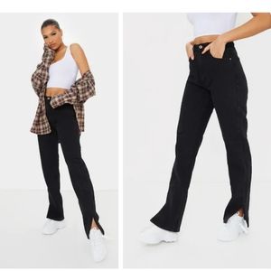 Pretty Little Thing Tall Black Split Hem Jean SZ10